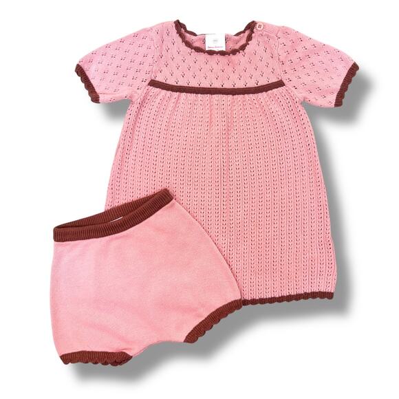 Hanna Andersson Baby Girl Dress & Bloomer 18-24M Pink Pointelle Knit Set Holiday - Picture 1 of 10